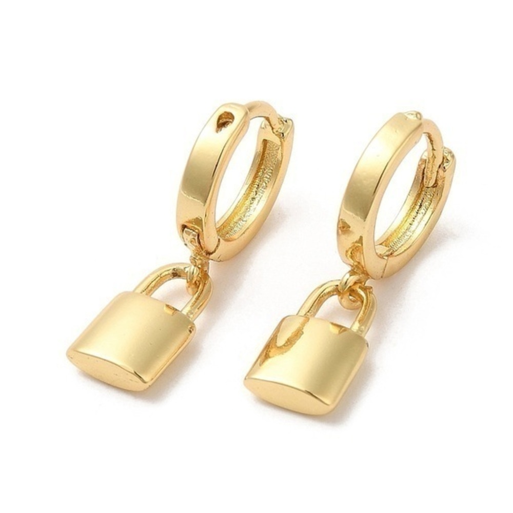 Rack‎ Plating Brass Padlock Dangle Hoop Earrings, Lead Free & Cadmium NWT